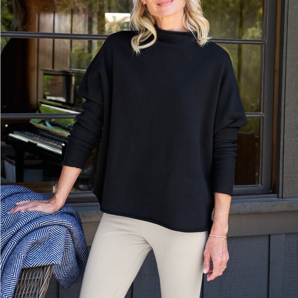 Frank & Eileen Sz M EFFIE Sweatshirt Long-Sleeve Funnel Neck Capelet Navy - Picture 2 of 8